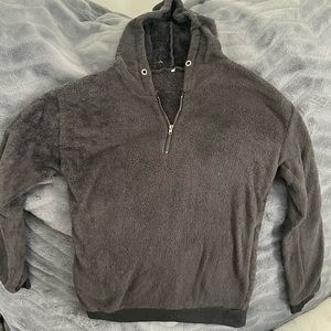 Fuzzy and Cozy Black fitted Quarter-Zip Hoodie with Pockets